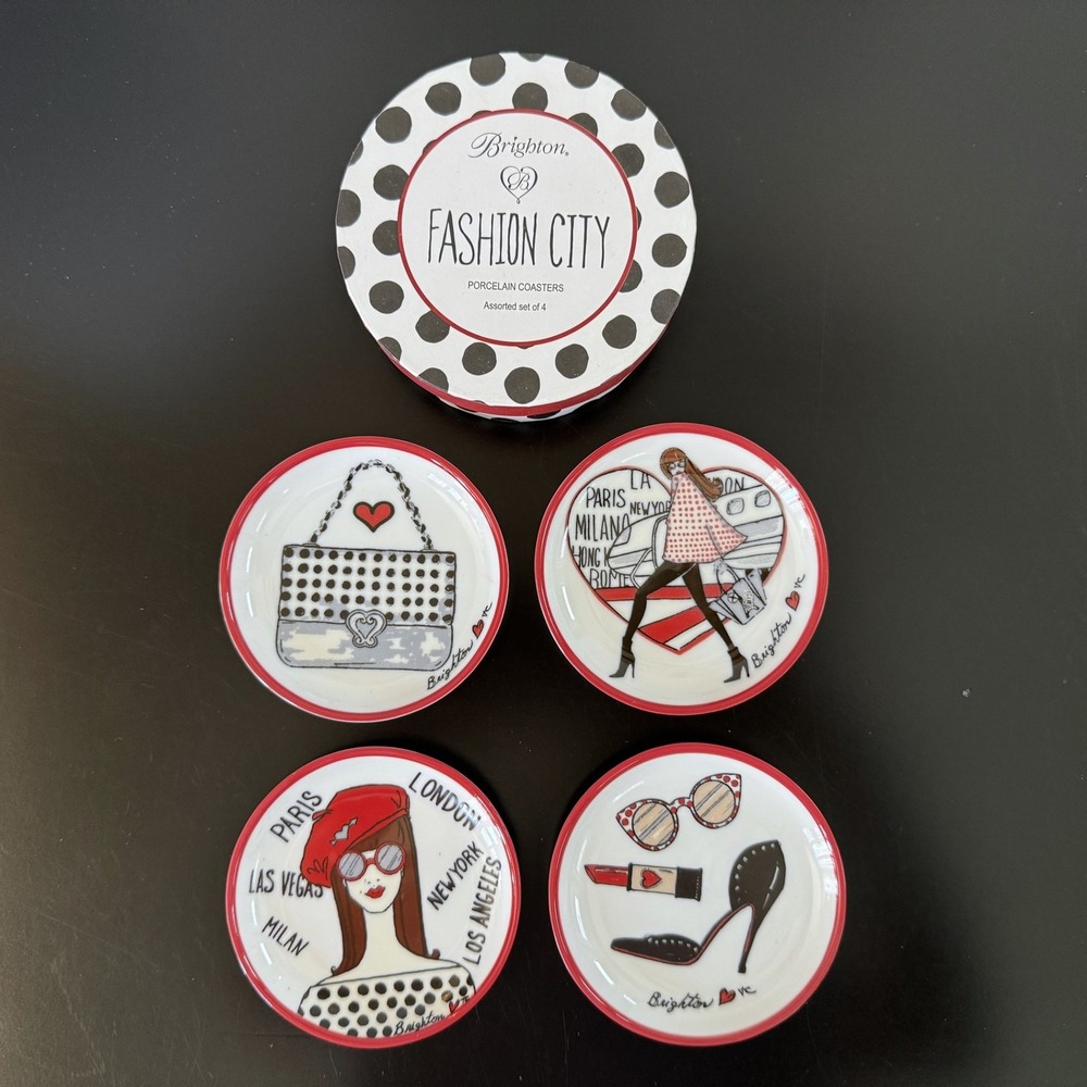 Brighton Fashion City Set of 4 Porcelain Coasters in Box NEW